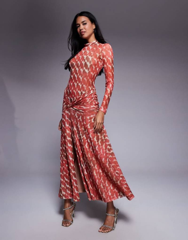 Bardot - Lea - Langärmliges Kleid aus Netzstoff mit rotem Punktemuster von Bardot