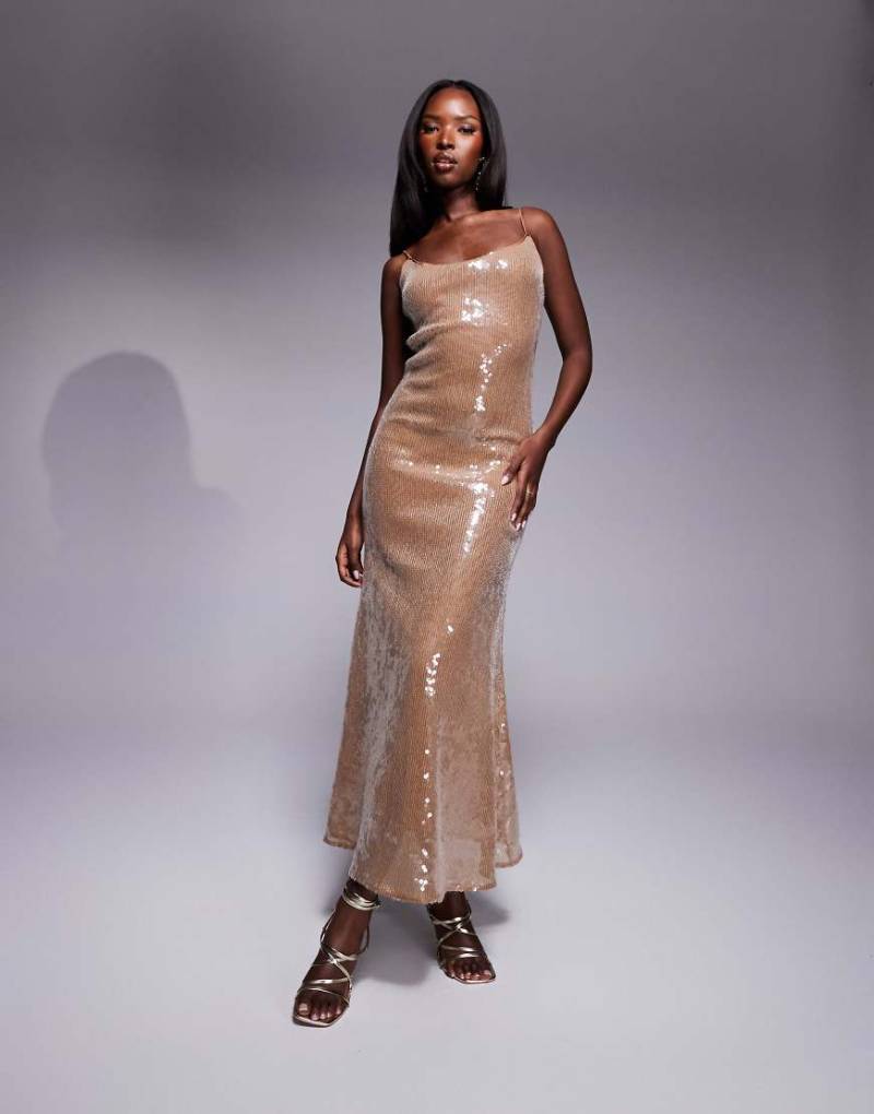 Bardot - Pailletten-Maxikleid in hellem Taupe-Neutral von Bardot
