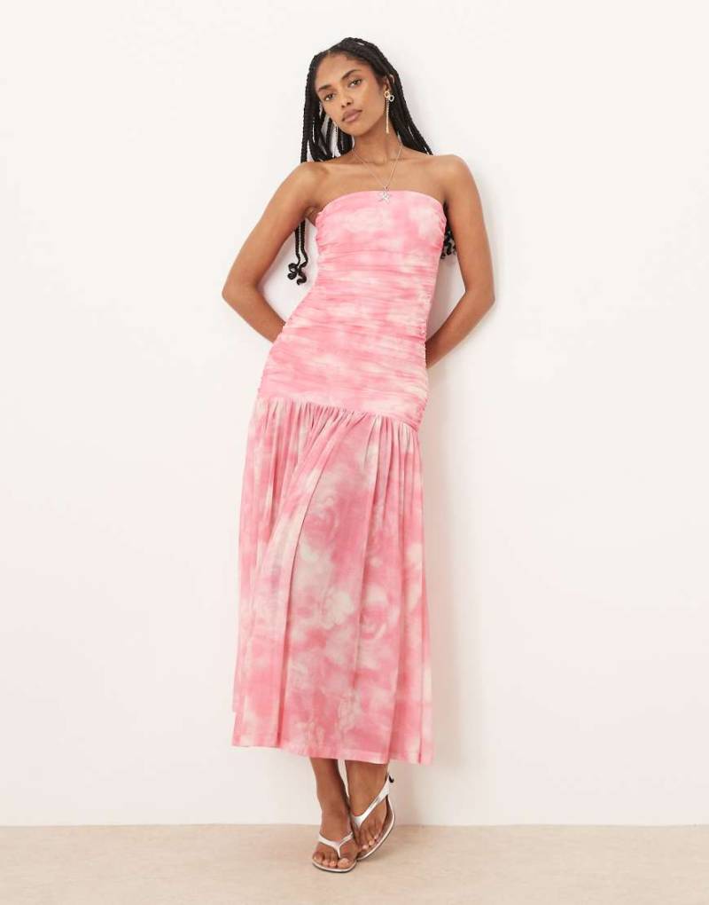 Bardot - Solana - Maxikleid aus Netzstoff mit rosa Blumenprint von Bardot