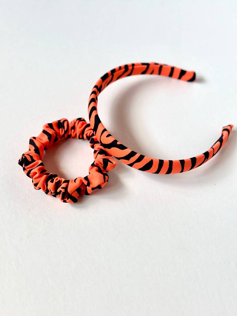 Neon Tiger Tails Print Stirnband & Skinny Scrunchie | Schwarz Und Orange Zebra Cincinnati Bengals von BardotBowGallery