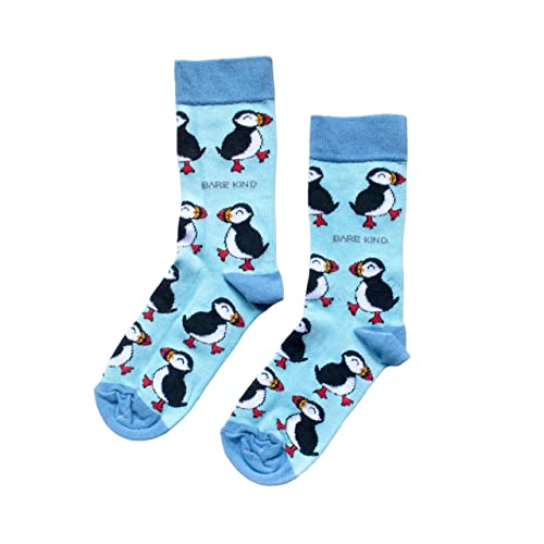 Bare Kind Save the Puffins Blaue weiche Bambus-Socken, Größe 37-40, Marineblau, Rot von Bare Kind