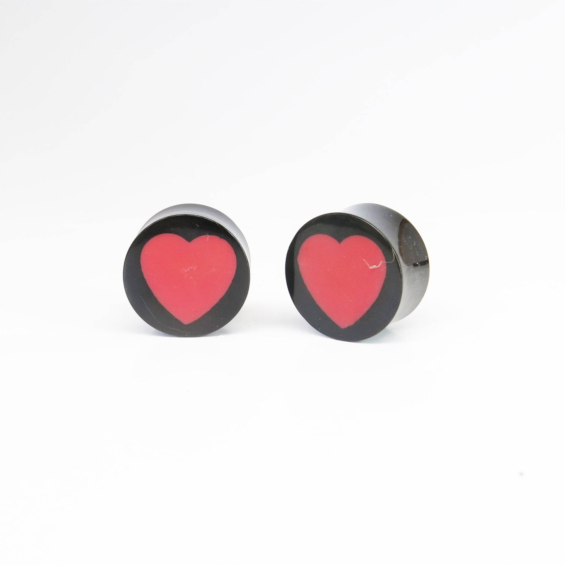 Buffalo Horn Vintage Grafik Pink Hearts Plugs I Bild Ohrmaß Double Flare Plug Logo Ohrstecker Emaillierter von BareBonesOrganics