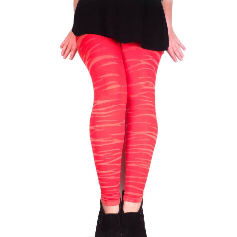 Neon Rot Yoga Leggings Bleichmittel Handgefärbt Zebra Gemustert Tiger Streifen Damen Herren Unisex von BareCanvasClothing