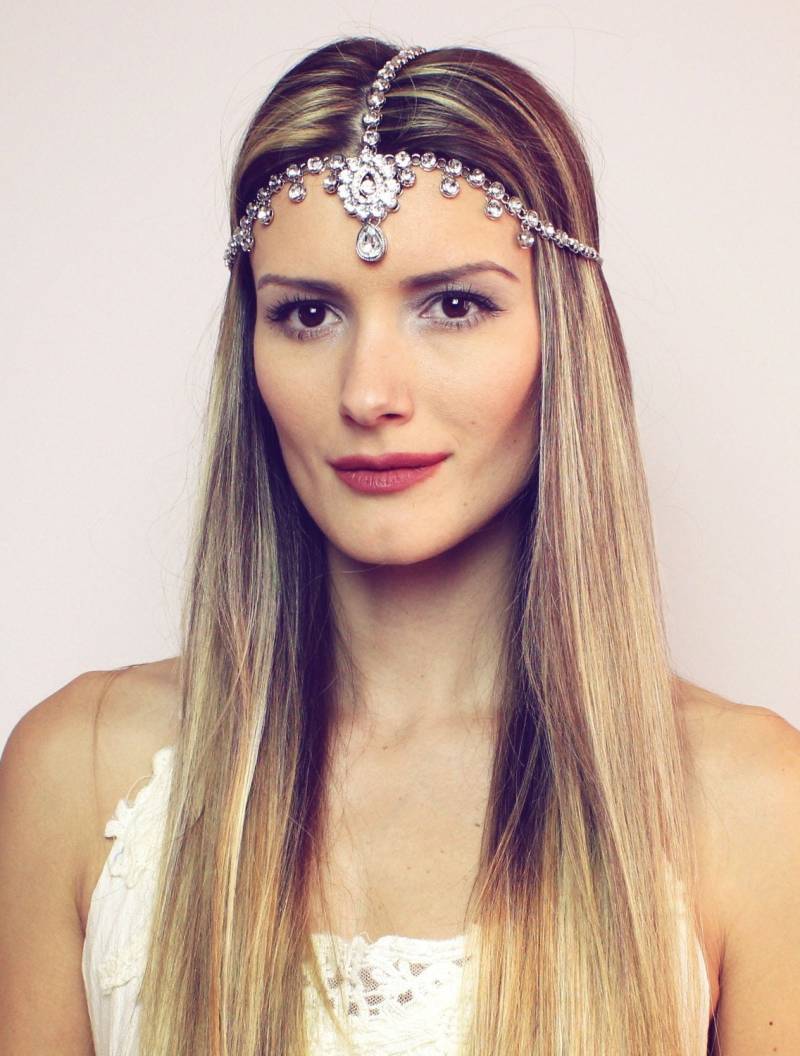 Ariana Kopf Kette Schmuck Strass Kopfschmuck Silber Braut Haar Haarkette Boho Hochzeitsgeschenk von BareSandals