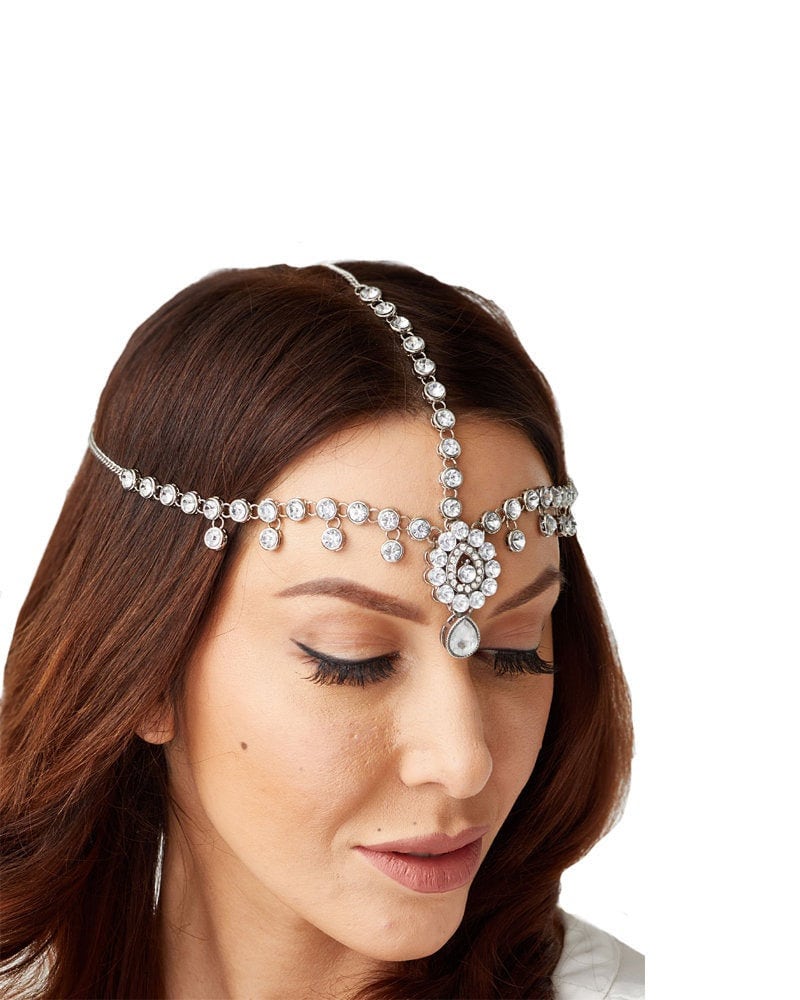 Kopf Kette Silber Haar Schmuck Boho Hochzeit Braut Haarkette Für Strand Haarband von BareSandals