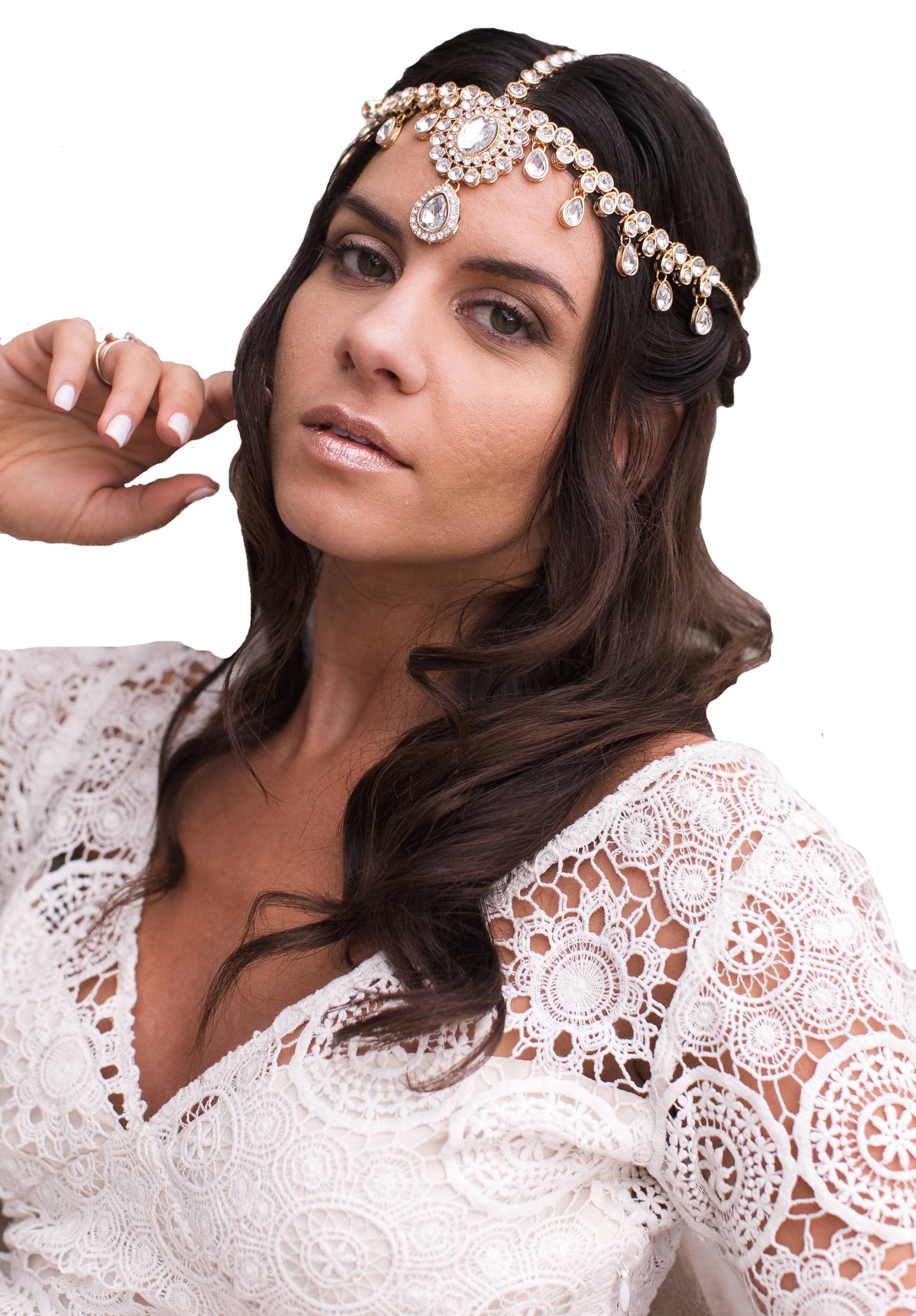 starla Kopf Kette Braut Hochzeit Schmuck Kopfschmuck Boho Haar Haarkette von BareSandals