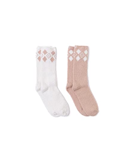 Barefoot Dreams CozyChic Damen Muster Socken Set-Crew Socken Plüsch Socken Loungewear Warme Zehen Fuzzy Socken 2er Set, Kamel/Creme, Einheitsgröße von Barefoot Dreams