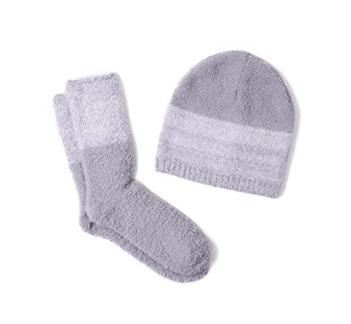 Barefoot Dreams Damen CozyChic Heather Stripe Beanie und Socken Set, Taubengrau, Einheitsgröße von Barefoot Dreams