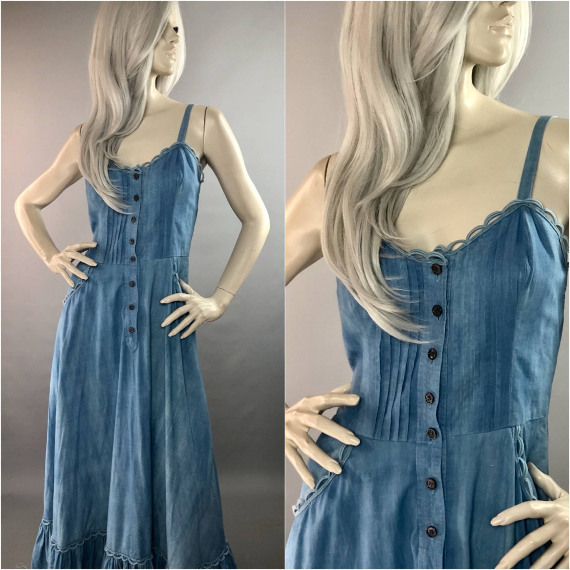 Anne Tyrrell Maxi | 70Er Jahre Präriekleid Blauer Boho Frock von BarefootVintageShop