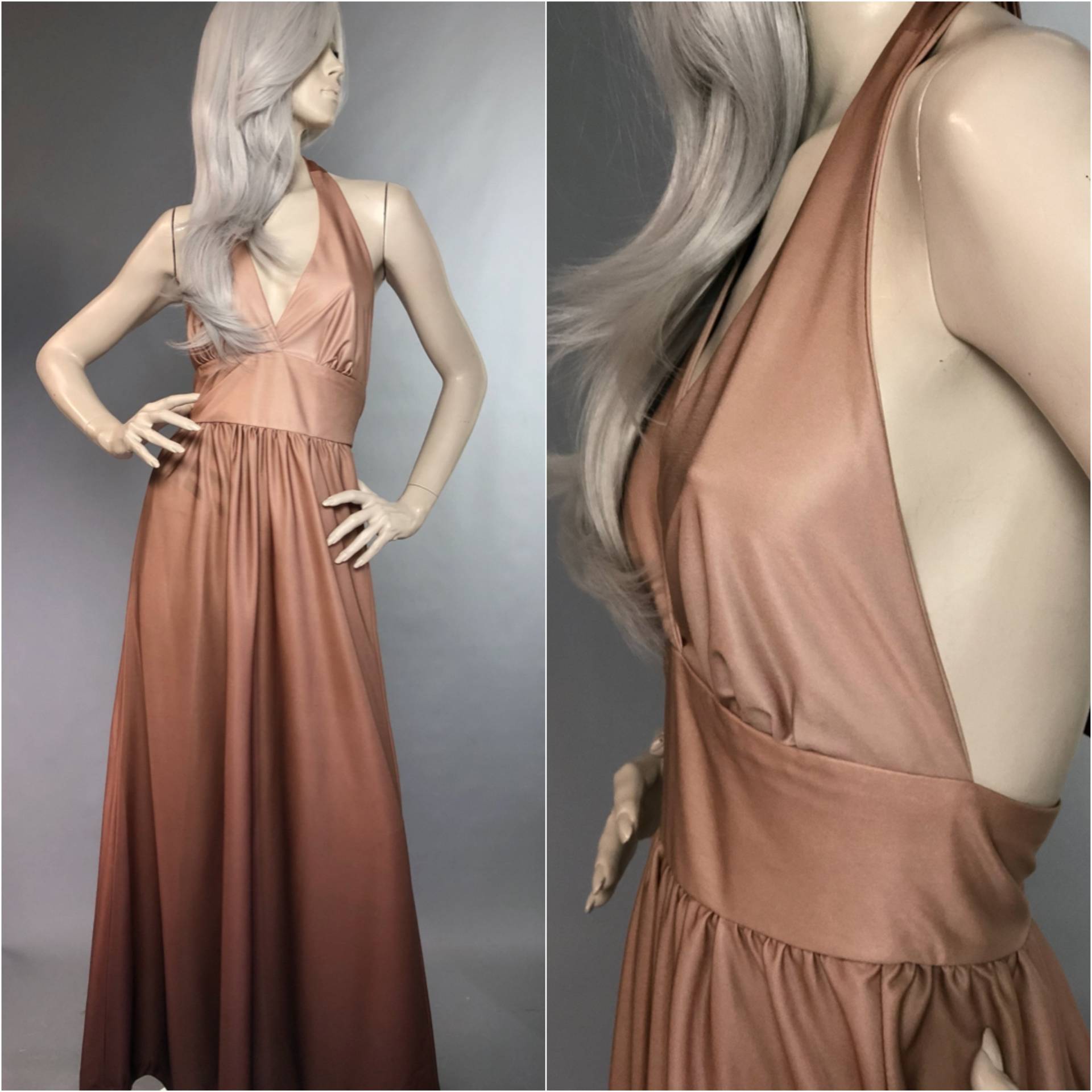 Courtaulds Maxi Kleid | Lirelle Caramel 70Er Jahre Plunging Gown von BarefootVintageShop