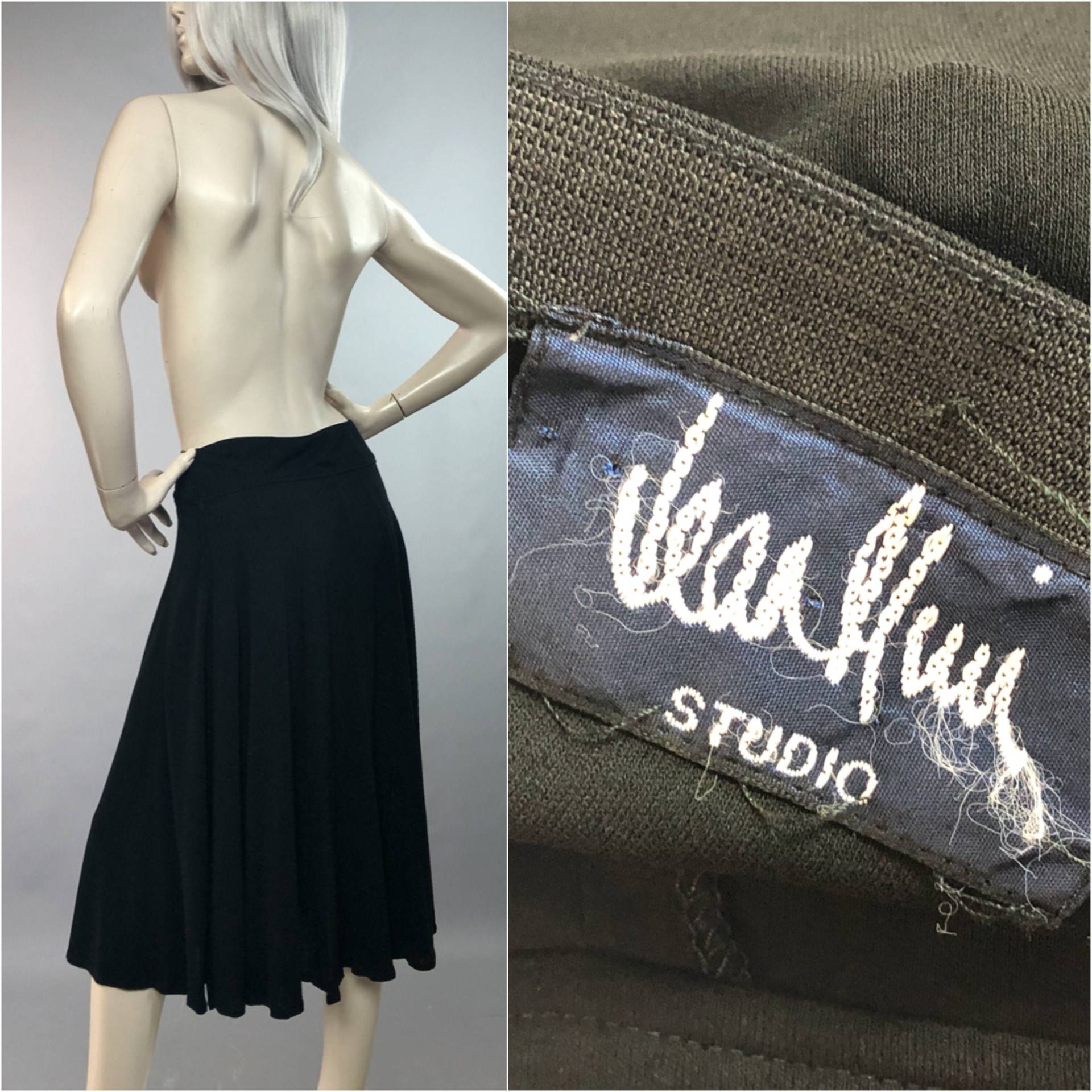 Jean Muir Rock | Tiefe Taille Midi Schwarzer 80Er von BarefootVintageShop