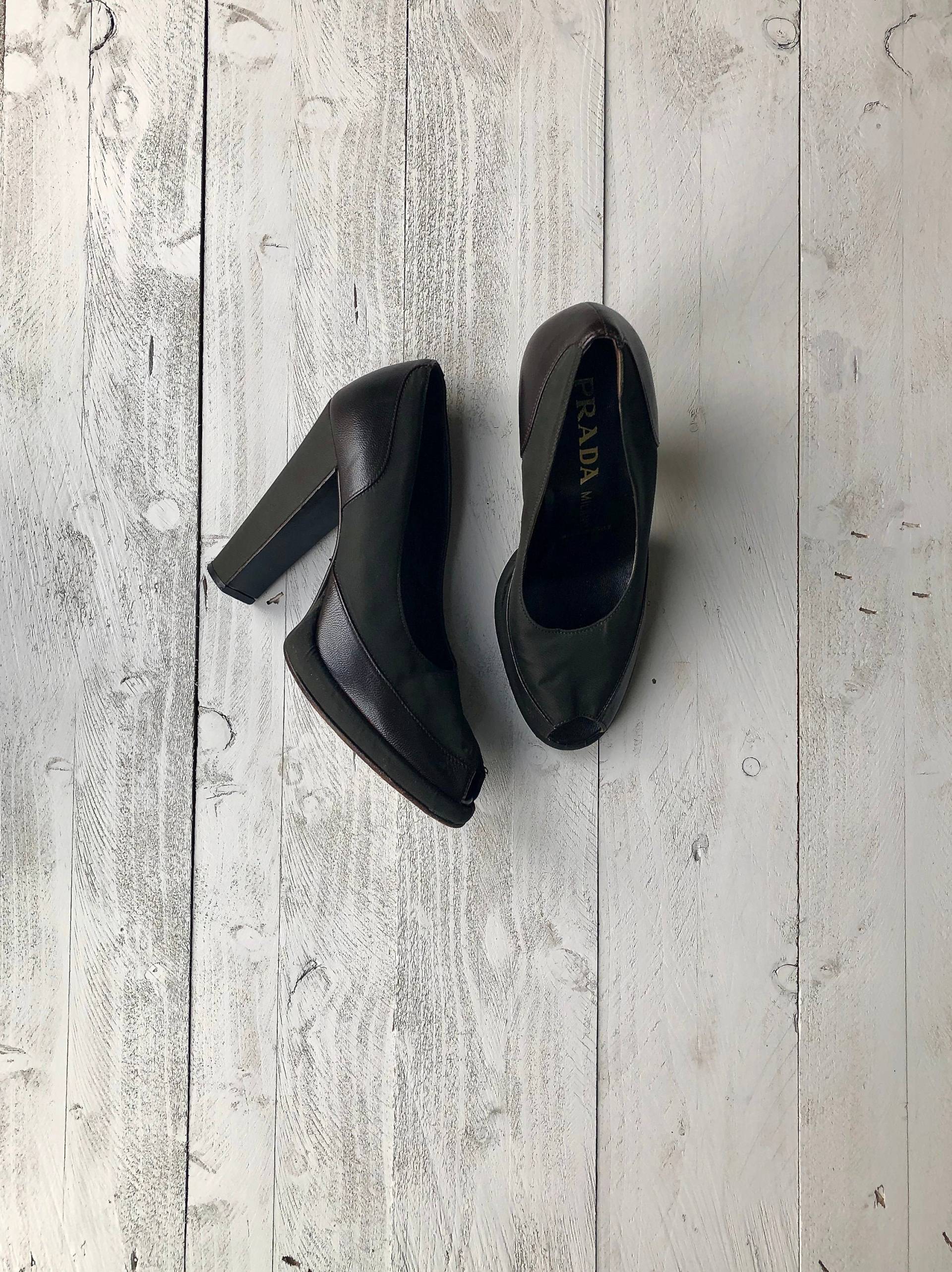 Prada Leder Absatz | Braune Textilschuhe Peep Toe Platforms Eu 39 von BarefootVintageShop