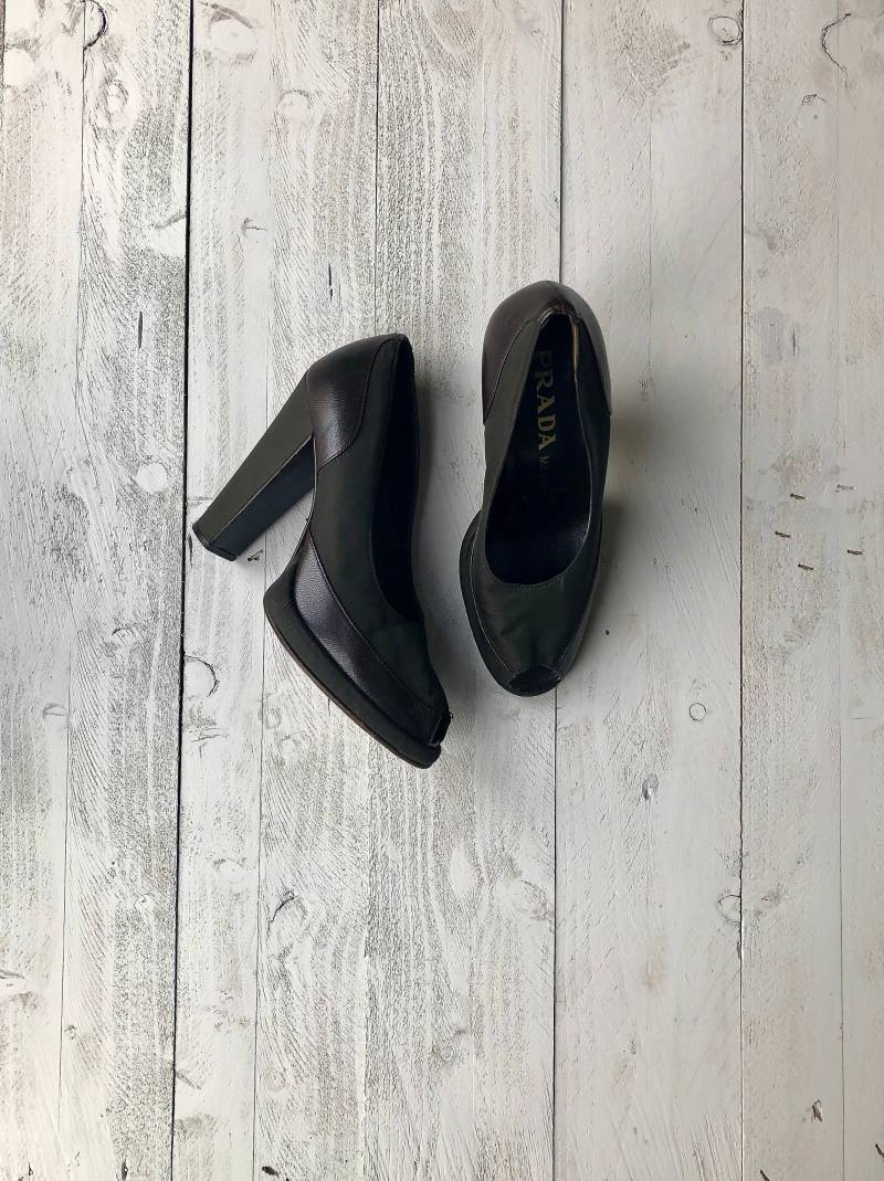 Prada Leder Absatz | Braune Textilschuhe Peep Toe Platforms Eu 39 von BarefootVintageShop