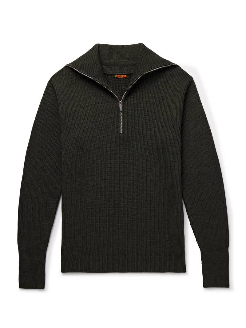 Barena - Ribbed Wool Half-Zip Sweater - Men - Green - M von Barena
