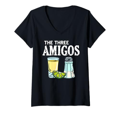 Damen Die DREI Amigos Tequila Salz Limettenwitz T-Shirt mit V-Ausschnitt von Barfreunde Shot Party Spaß Nacht Humor
