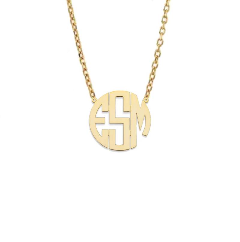 Block Drei Erste Goldmonogramm Halskette Groß von BargainBazaarJewelry