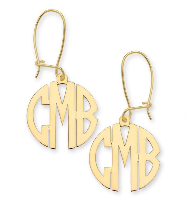 Block-Monogramm-Goldohrringe Drei Initiale Block-Monogramm-Goldohrringe Drei Initiale von BargainBazaarJewelry