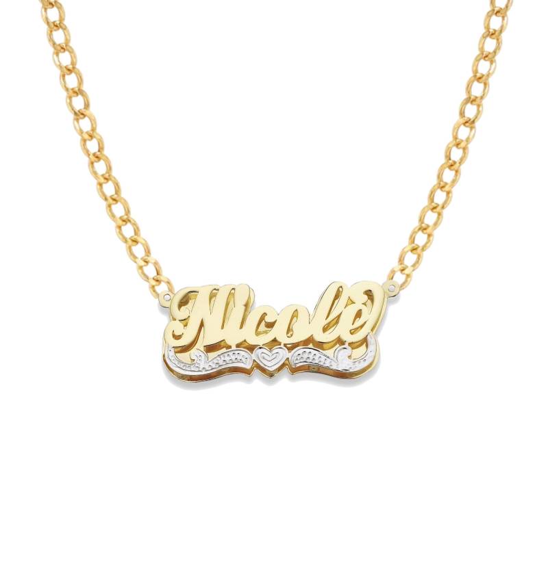 Heart Script 10K Und 14K Gold Doppel Namensschild Halskette Mit Kette von BargainBazaarJewelry