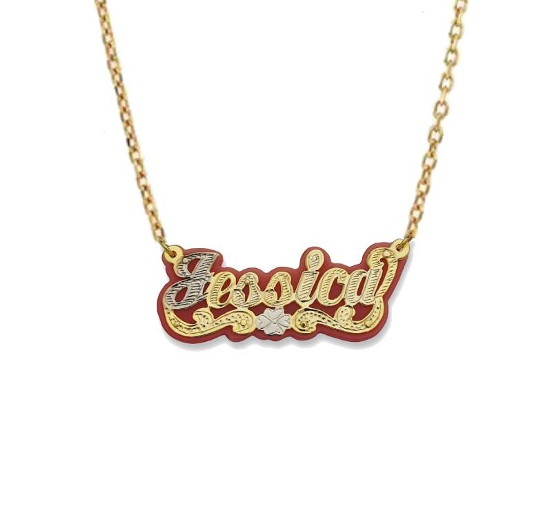 Roter Onyx Diamond Cut Script Gold Halskette Mit Namen von BargainBazaarJewelry