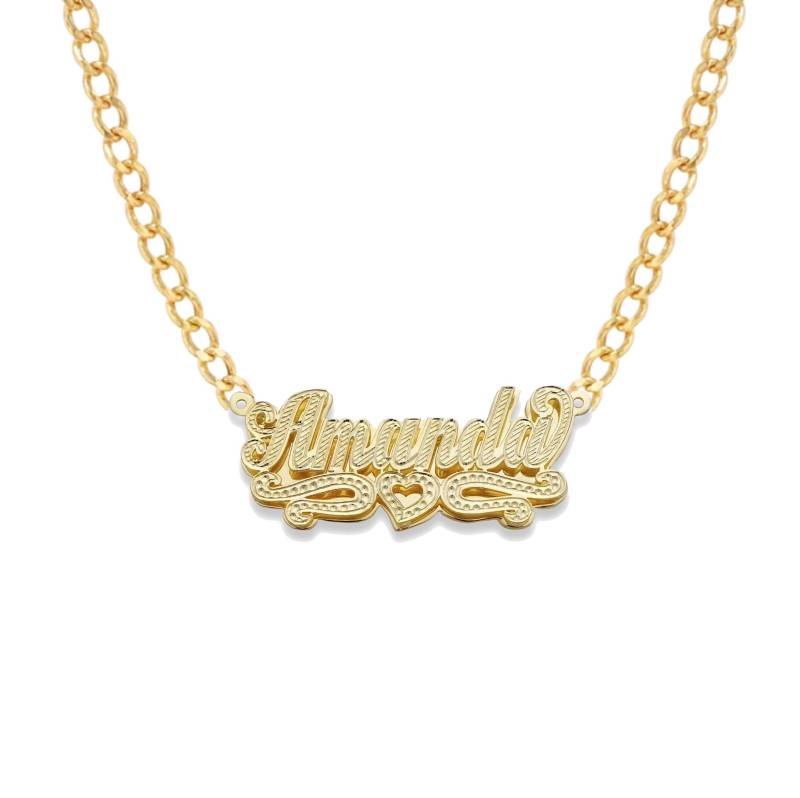 Skript Mit Herz Design 10K Und 14K Gold Doppel Namensschild Halskette Kette von BargainBazaarJewelry