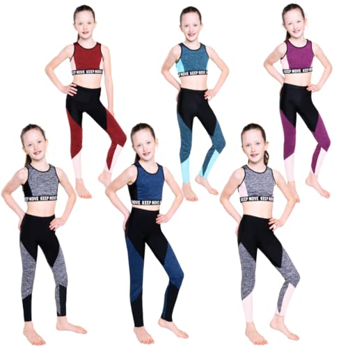 Barielle 10016 Sportoutfit für Kinder, Trainingsoutfit, zweiteiliges Outfit, Leggings, Crop Top, sportlicher Trainingsanzug, Blau, 134-140 von Barielle