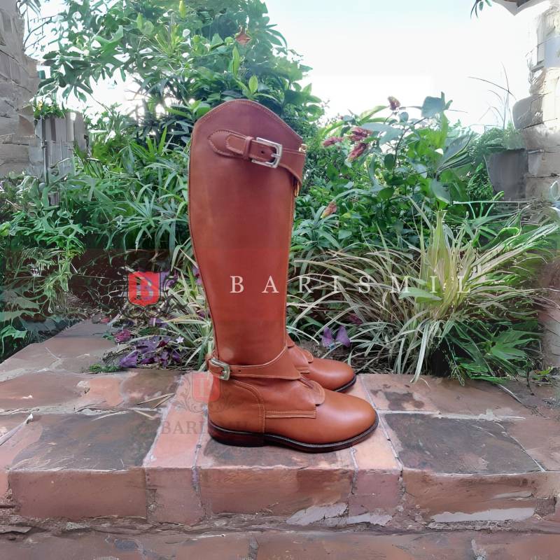 Handgefertigte Polo-stiefel Aus Braunem Leder Reitsportbekleidung Für Damen & Herren von BarismilLeathers