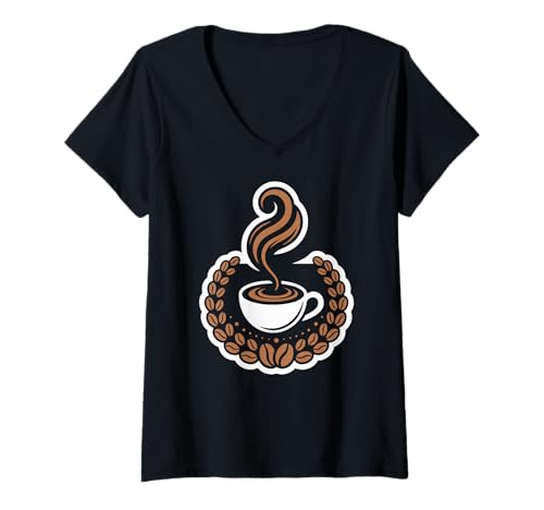 Damen Koffein Design Kaffee Kunstwerk Kaffee T-Shirt mit V-Ausschnitt von Barista Coffee Illustration Art