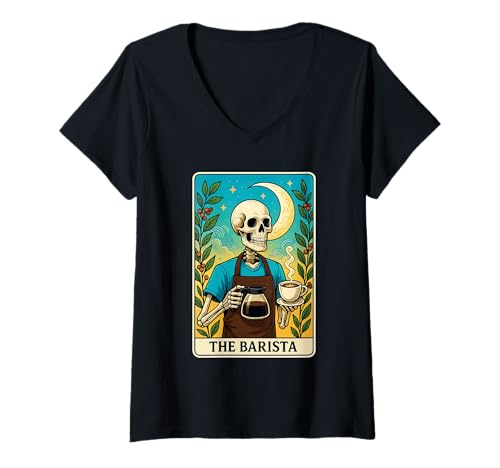 Damen Das Barista Tarot T-Shirt mit V-Ausschnitt Damen Das Barista Tarot T-Shirt mit V-Ausschnitt von Barista Job