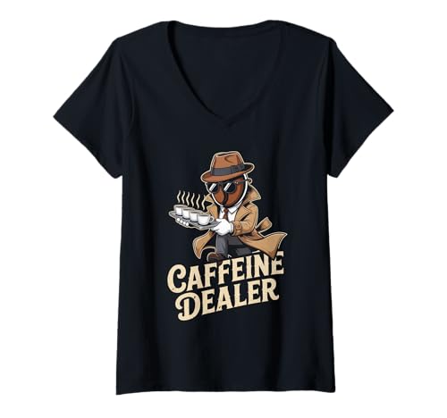 Damen Lustiger Spruch Koffeinhändler Kaffee süchtig Humor Frauen Männer T-Shirt mit V-Ausschnitt von Barista Joke Spy Coffee Bean Retro Morning Life