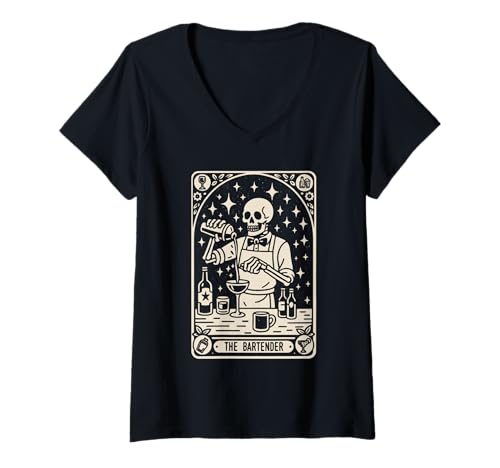 Damen Barkeeper Halloween The Bartender Tarot Mixologist T-Shirt mit V-Ausschnitt Damen Barkeeper Halloween The Bartender Tarot Mixologist T-Shirt mit V-Ausschnitt von Barkeeper Bartending Bier Mixologe Pub Barmann