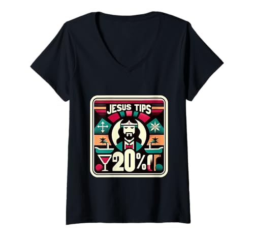 Damen Jesus Tips 20% Barkeeper -Kellner scherzt ||- T-Shirt mit V-Ausschnitt Damen Jesus Tips 20% Barkeeper -Kellner scherzt ||- T-Shirt mit V-Ausschnitt von Barkeeper Bibel Witz