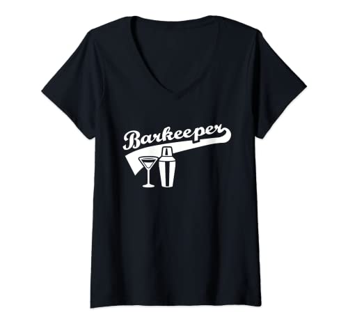 Damen Barkeeper mit Cocktail T-Shirt mit V-Ausschnitt von Barkeeper Geschenke
