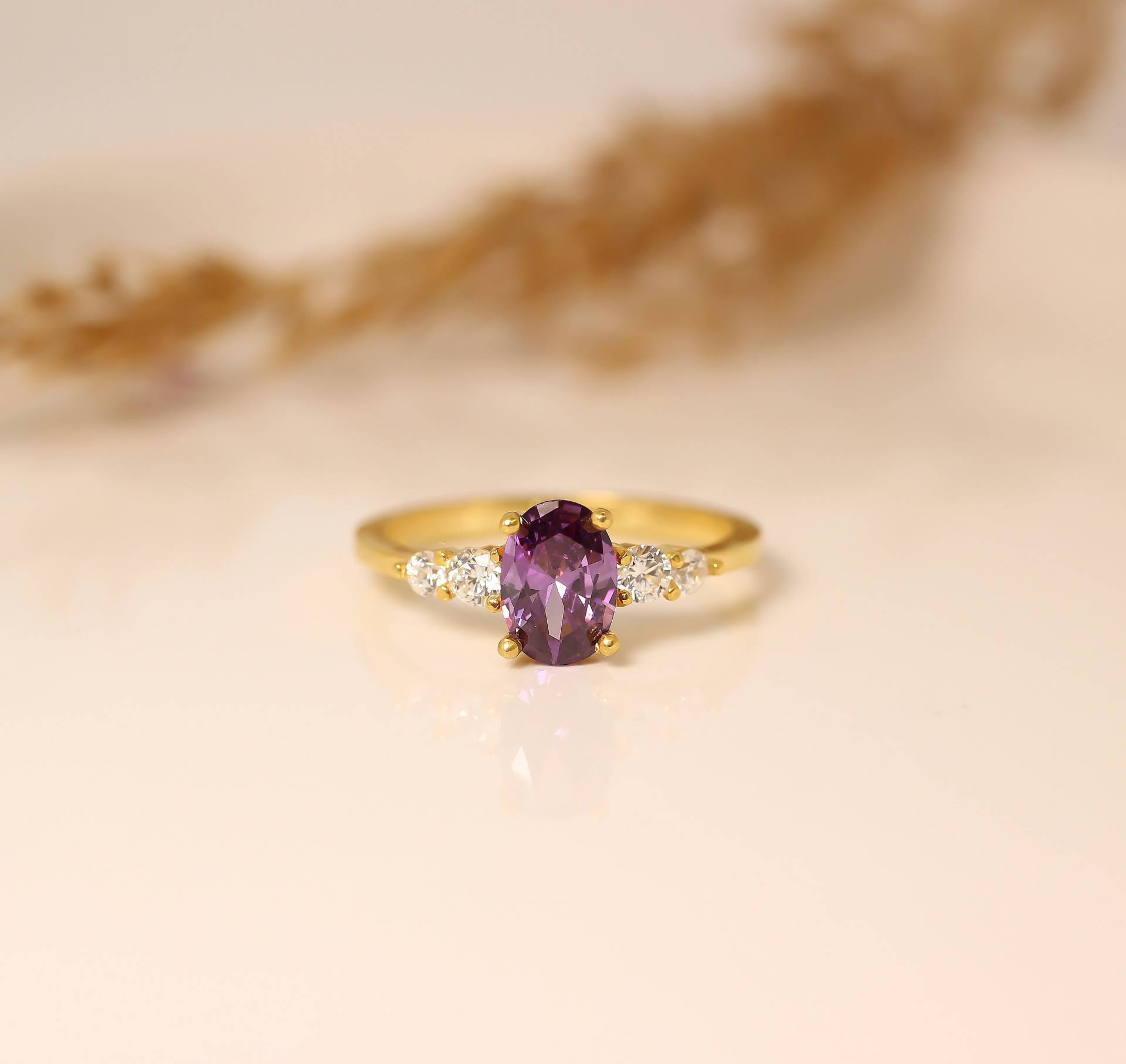 14K Gold Amethyst Ring, 18K Ehering, Verlobungsringe, Edelstein Februar Birthstone, Muttertag von BarleyGoldJewelry