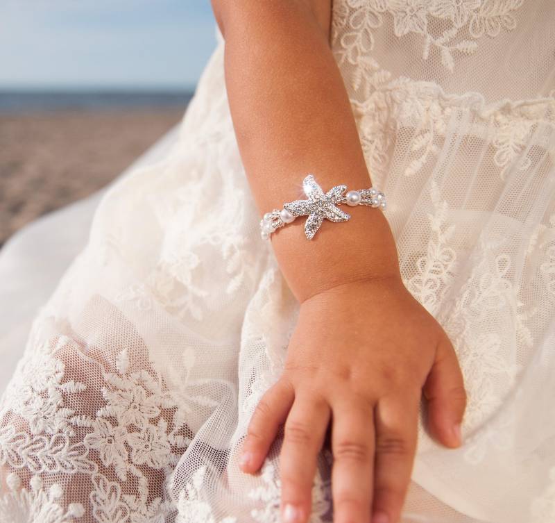 Seestern Perle Baby Armband, Strass Blumenmädchen Schmuck von BarmineClub