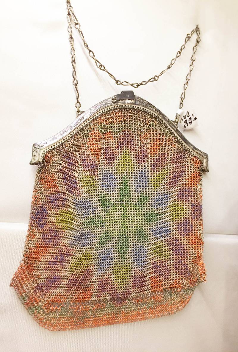 Edwardian Gemalte Metallmaschehandtasche - Mehrfarbiges Blumen Gatsby Geschenke Für Sie Reenactors Braut Formelles Weißeskleid Davis von BarnAttic