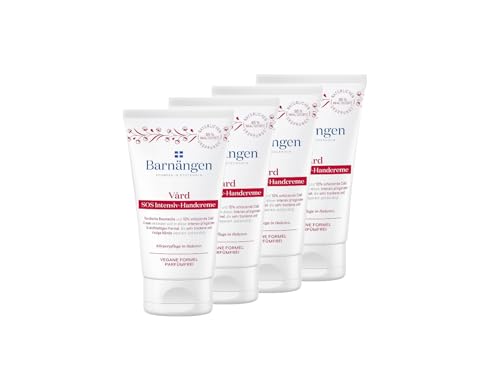 Barnängen Handcreme SOS Vard, 4 x 75 ml, Cold Cream und Panthenol regenerieren die Haut, für sehr trockene und rissige Hände, mit angenehmen Duft, Veragen Formel, Dermatologisch getestet Barnängen Handcreme SOS Vard, 4 x 75 ml, Cold Cream und Panthenol regenerieren die Haut, für sehr trockene und rissige Hände, mit angenehmen Duft, Veragen Formel, Dermatologisch getestet von Barnängen