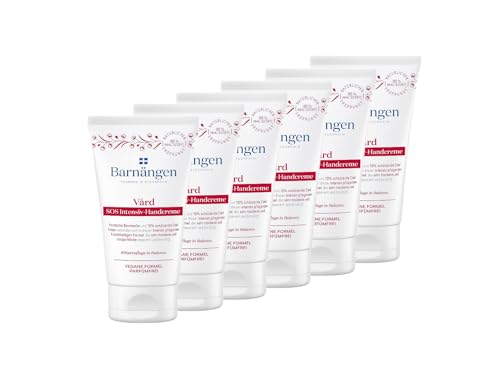 Barnängen Handcreme SOS Vard, 6 x 75 ml, Cold Cream und Panthenol regenerieren die Haut, für sehr trockene und rissige Hände, mit angenehmen Duft, Veragen Formel, Dermatologisch getestet Barnängen Handcreme SOS Vard, 6 x 75 ml, Cold Cream und Panthenol regenerieren die Haut, für sehr trockene und rissige Hände, mit angenehmen Duft, Veragen Formel, Dermatologisch getestet von Barnängen