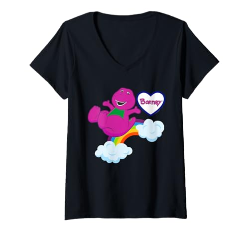 Damen Barney – Barney und Regenbogen T-Shirt mit V-Ausschnitt Damen Barney – Barney und Regenbogen T-Shirt mit V-Ausschnitt von Barney