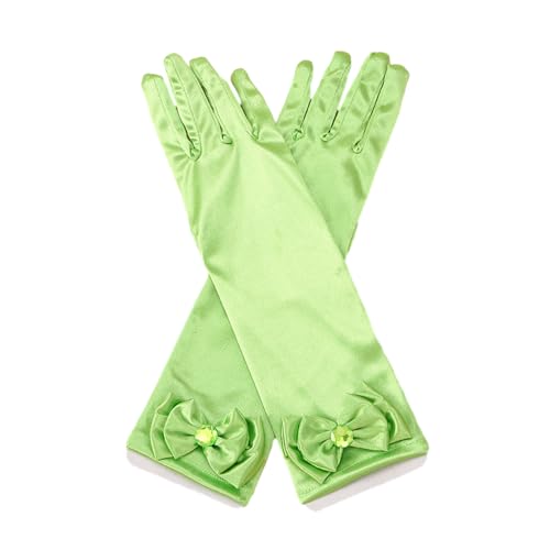 BaronHong 1 Paar Satin-Handschuhe für Mädchen, Prinzessinnen-Anziehhandschuhe mit Schleife, lange formelle Handschuhe für Partys (hellgrün, M) von BaronHong