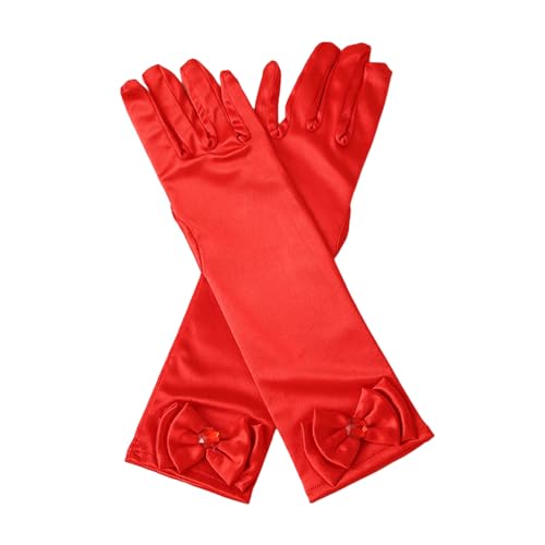 BaronHong 1 Paar Satin-Handschuhe für Mädchen, Prinzessinnen-Anziehhandschuhe mit Schleife, lange formelle Handschuhe für Partys (rot, M) von BaronHong