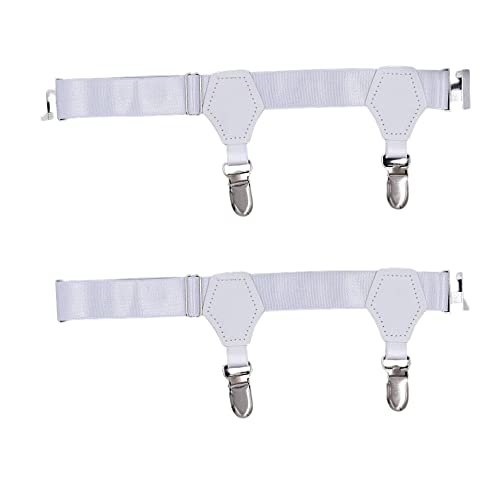 BaronHong 2 Paar Herren Socken Strumpfbänder Herren Socken Hosenträger Robuster Clip Verstellbare Socken Strumpfbänder Gürtel 2 Clips(weiß,M) von BaronHong