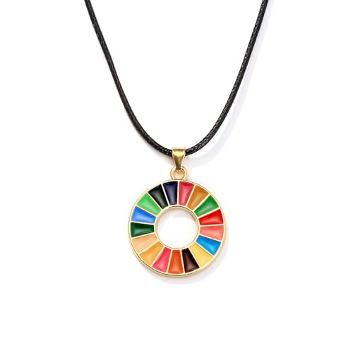 BaronHong 7-farbige Halskette mit Zielen für nachhaltige Entwicklung der Vereinten Nationen, SDGs-Abzeichen, SDGs-Regenbogen-Abzeichen-Halskette, Geschenk (golden, M) von BaronHong
