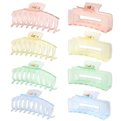 BaronHong 8er-Pack 10,9 cm große Haarspangen, Macaron-Haarspangen mit Jelly-Matt-Effekt für Frauen und Mädchen, 2 Stile, 4 Farben, starker Halt (8er-Pack, M) von BaronHong