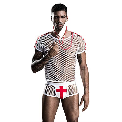 BaronHong Arzt-Uniform für Herren, Erotik, Bar, Nachtclub, sexy Cosplay-Anzug, Versuchung, Halloween-Outfit, Dessous, Rave-Party (weiß, Einheitsgröße) von BaronHong