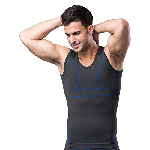 BaronHong Bambus-Holzkohle-Kompressions-Weste-Hemd, um Mann-Boobs auszuprobieren Moobs, die das Mens Shapewear abnehmen, das ganzes Abdomen (blau, XXL) von BaronHong