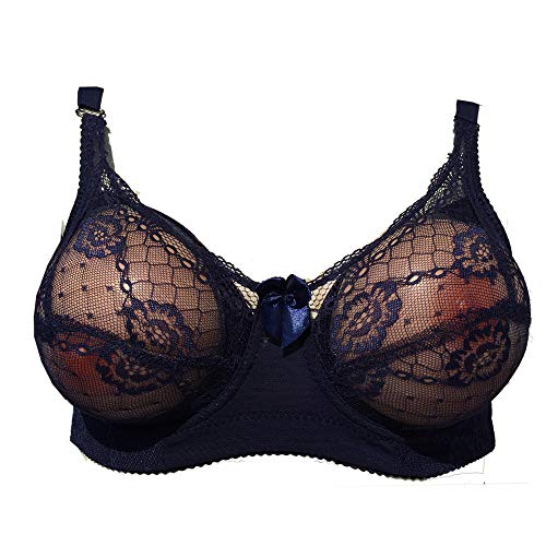 BaronHong - Bralette-BH für künstliche Brüste - Brust-Crossdresser-Mastektomie aus Silikon mit durchsichtiger Blumenspitze (blau, 36/80) von BaronHong