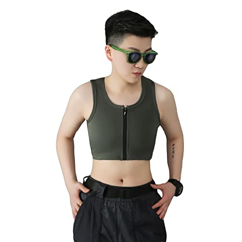 BaronHong Brustbinder Elatic Zipper Up Tank Top Shapewear für Tomboy Trans Lesbian (grün, M) von BaronHong