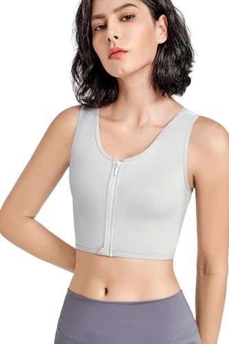 BaronHong Brustbinder Tomboy Transgender FTM Rundhalsausschnitt mit Reißverschluss vorne, Binder-BH-Tanktop (hellgrau, S) von BaronHong