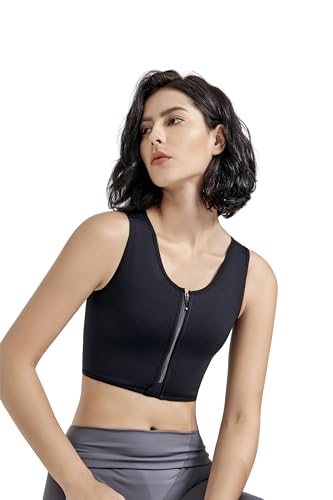 BaronHong Brustbinder Tomboy Transgender FTM Rundhalsausschnitt mit Reißverschluss vorne, Binder-BH-Tanktop (schwarz, 4XL) von BaronHong