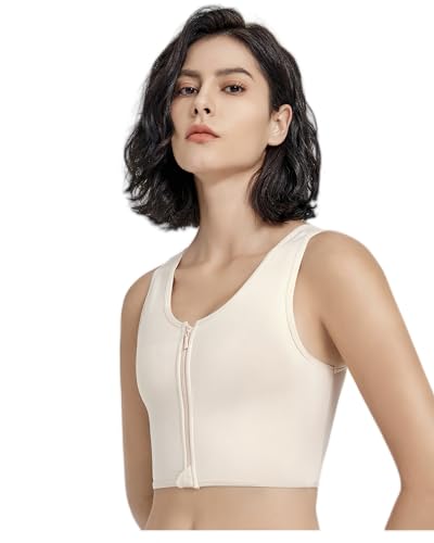 BaronHong Brustbinder Tomboy Transgender FTM Rundhalsausschnitt mit Reißverschluss vorne Binder BH Tank Top (Hautton, 6XL) von BaronHong
